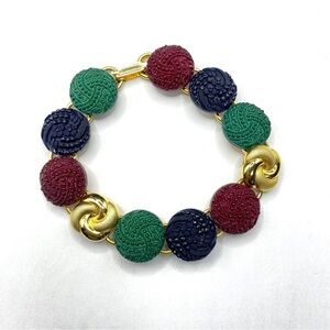 Kitchy Vintage Button Gold Tone Artisan Made Bracelet